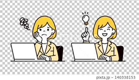 A set of vector illustrations of the upper body of a young female office worker dealing with a problem. A set of vector illustrations of the upper body of a young female office worker dealing with a problem. 140338153