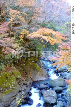 【神奈川県】紅葉に染まる早戸川渓谷の清流 140338225