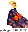 浴衣を着た金髪の女性のイラスト 外国人観光客の着物体験や夏祭り 背景透過PNG 140338396