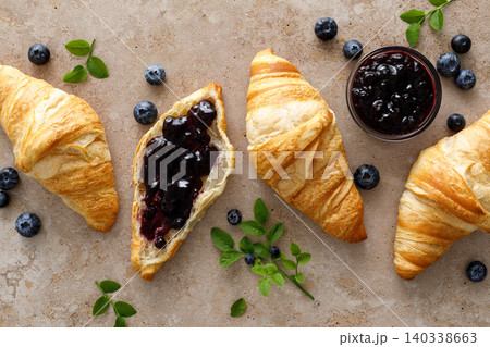 Croissant with blueberries for breakfast 140338663