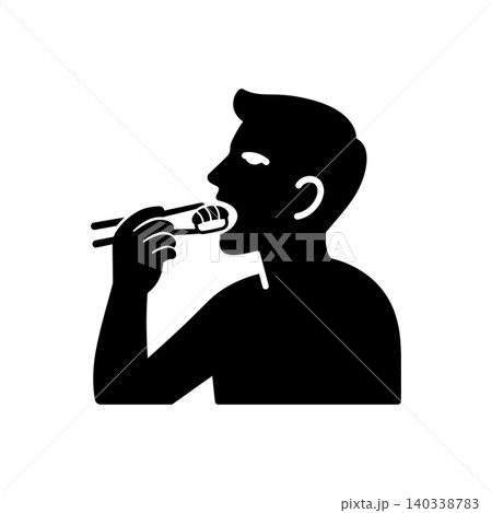 Man Eating Fresh Sushi Icon Man Eating Fresh Sushi Icon 140338783