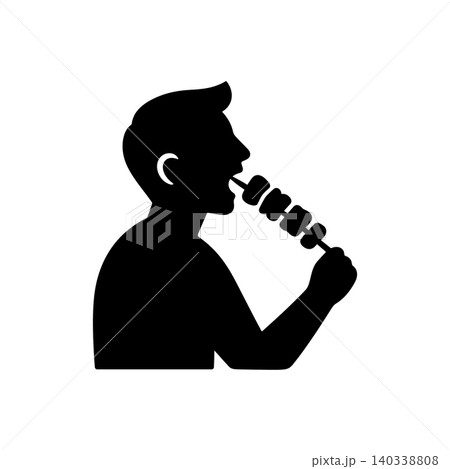 Man Eating Meat Skewer Icon 140338808
