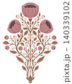 Vector geometric floral composition. Decorative flat illustration of poppies and cranberries. Folk art blooming wildflowers. 140339102