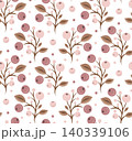 Vector seamless texture of cranberries on white background. Organic texture with berries and foliage. 140339106