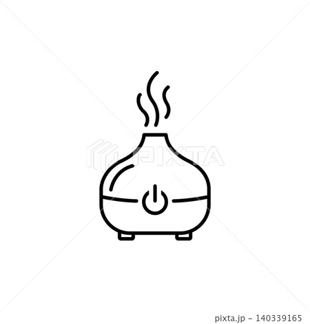 A sleek black and white line art icon of an electronic aroma diffuser with gentle steam drifting upwards. Great for home fragrance, spa lounges, and wellness blogs. A sleek black and white line art icon of an electronic aroma diffuser with gentle steam drifting upwards. Great for home fragrance, spa lounges, and wellness blogs. 140339165