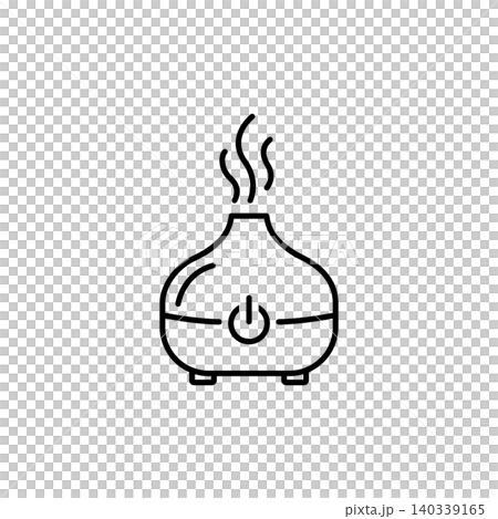 A sleek black and white line art icon of an electronic aroma diffuser with gentle steam drifting upwards. Great for home fragrance, spa lounges, and wellness blogs. A sleek black and white line art icon of an electronic aroma diffuser with gentle steam drifting upwards. Great for home fragrance, spa lounges, and wellness blogs. 140339165