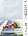Ebola vaccine glass vial bottle lying flat in a laboratory 140339646
