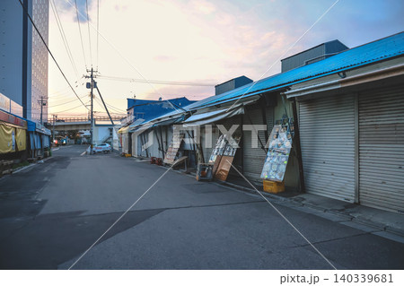 April 26 2026 Hakodate Morning Market streets quiet before dawn opening April 26 2026 Hakodate Morning Market streets quiet before dawn opening 140339681