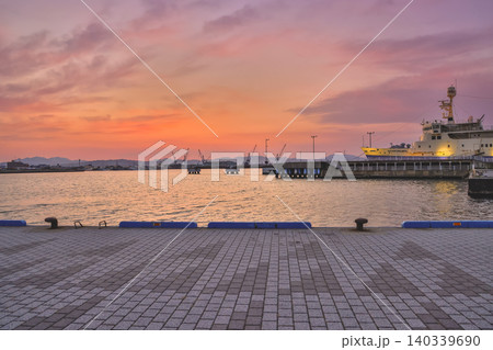 April 26 2026 Toyokawa Pier ferry docked at Hakodate port sunset April 26 2026 Toyokawa Pier ferry docked at Hakodate port sunset 140339690
