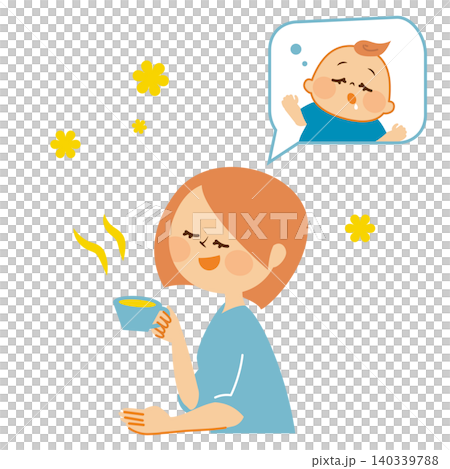 Moms take a breather while their babies sleep. Moms take a breather while their babies sleep. 140339788