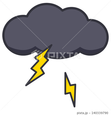 黒い雷雲から激しい稲妻が落ちるシンプルなイラスト 黒い雷雲から激しい稲妻が落ちるシンプルなイラスト 140339790