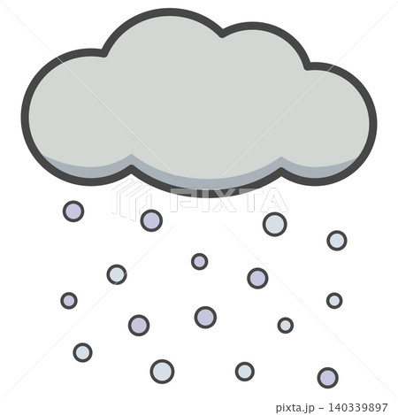 グレーの雪雲から丸い雪の粒が降るシンプルなイラスト 140339897