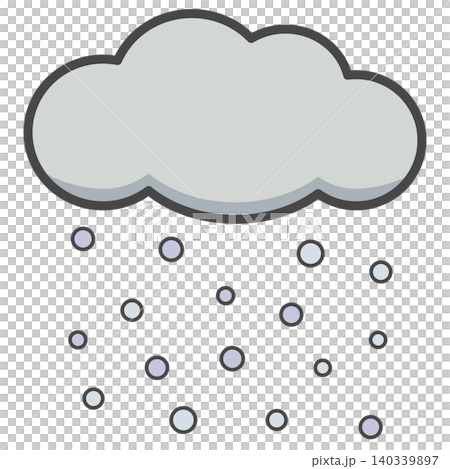 グレーの雪雲から丸い雪の粒が降るシンプルなイラスト 140339897