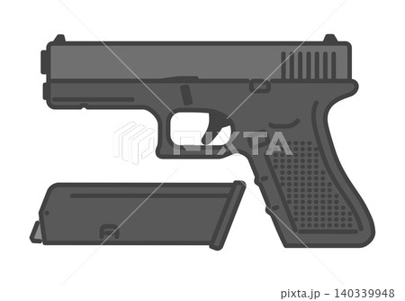 ポリマーフレーム拳銃と取り外した弾倉のイラスト 140339948