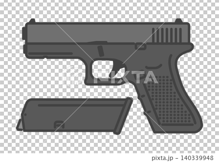ポリマーフレーム拳銃と取り外した弾倉のイラスト 140339948