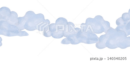 Seamless border with blue clouds. Watercolor illustration. Hand-drawn, isolated. Children's cartoon sketch for decorating the walls of a girl's or boy's nursery or for a children's greeting card. Seamless border with blue clouds. Watercolor illustration. Hand-drawn, isolated. Children's cartoon sketch for decorating the walls of a girl's or boy's nursery or for a children's greeting card. 140340205