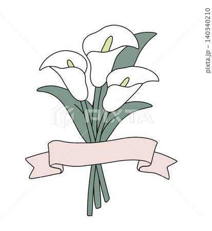 カラーの花束のイラスト、お祝いリボン付き カラーの花束のイラスト、お祝いリボン付き 140340210
