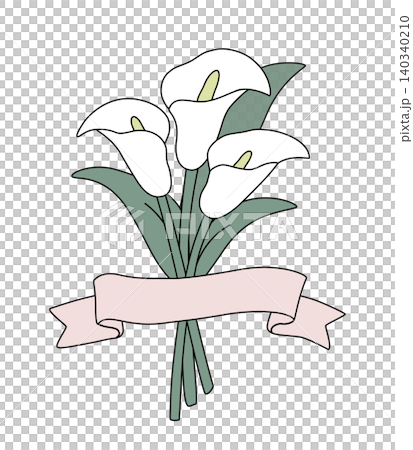 カラーの花束のイラスト、お祝いリボン付き カラーの花束のイラスト、お祝いリボン付き 140340210