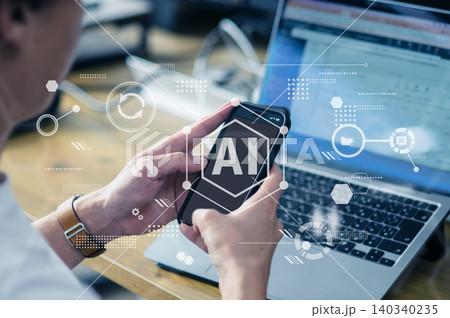 AI活用とDX推進によるオフィス業務のデジタル変革コンセプトイメージ ビジネスシーン AI活用とDX推進によるオフィス業務のデジタル変革コンセプトイメージ ビジネスシーン 140340235