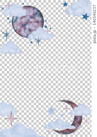 Vertical frame with a moon, clouds, stars. Watercolor illustration of cosmic elements. Hand drawn isolated art. Children cartoon background for invitations, cards and newborn metrics, birthday Vertical frame with a moon, clouds, stars. Watercolor illustration of cosmic elements. Hand drawn isolated art. Children cartoon background for invitations, cards and newborn metrics, birthday 140340237