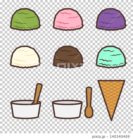Illustrations of ice cream and container parts that can be freely combined. Illustrations of ice cream and container parts that can be freely combined. 140340489