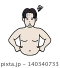 お腹の贅肉に悩む肥満体系の男性のイラスト お腹の贅肉に悩む肥満体系の男性のイラスト 140340733