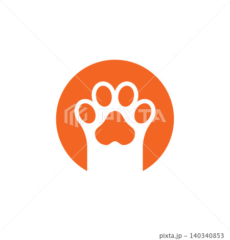 Simple orange cat paw print outline icon 140340853
