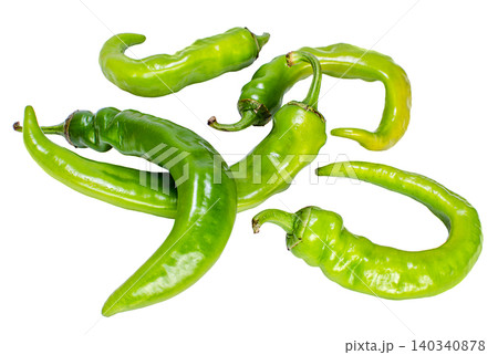 Heap of green hot pepper on a white background 140340878