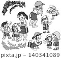 夏、暑さの中、大人と一緒に楽しく安全に遊ぶ子供達 モノクロ 夏、暑さの中、大人と一緒に楽しく安全に遊ぶ子供達 モノクロ 140341089