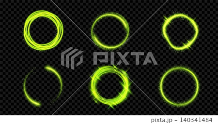 Glowing green rings with magical dust sparkles Glowing green rings with magical dust sparkles 140341484
