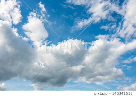 Beautiful sky over the house after a storm with white and dark clouds in the city. Panoramic view of sunset. Beautiful sky over the house after a storm with white and dark clouds in the city. Panoramic view of sunset. 140341513