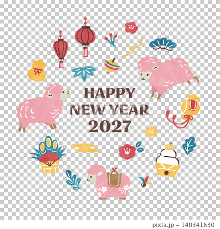 2027年(羊年)新年賀卡素材 2027年(羊年)新年賀卡素材 140341630