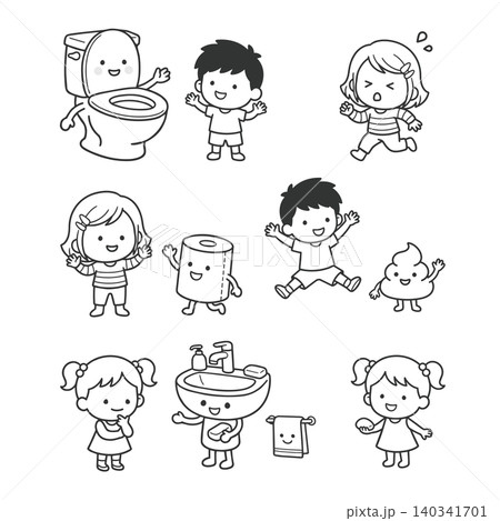 トイレトレーニング 子ども向けイラストセット トイレトレーニング 子ども向けイラストセット 140341701