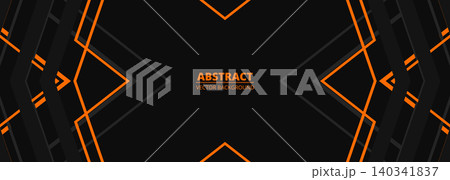 Dark abstract background with sharp orange geometric lines and chevron mirrored shapes on a black wide backdrop, creating a modern futuristic frame design with strong contrast and copy space Dark abstract background with sharp orange geometric lines and chevron mirrored shapes on a black wide backdrop, creating a modern futuristic frame design with strong contrast and copy space 140341837