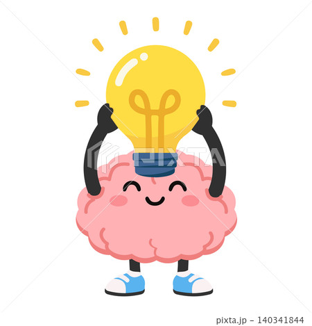 Brain Character Holding Light Bulb Illustration 140341844