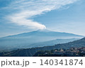 Mount Etna volcano emitting smoke above Taormina, Sicily, Italy 140341874