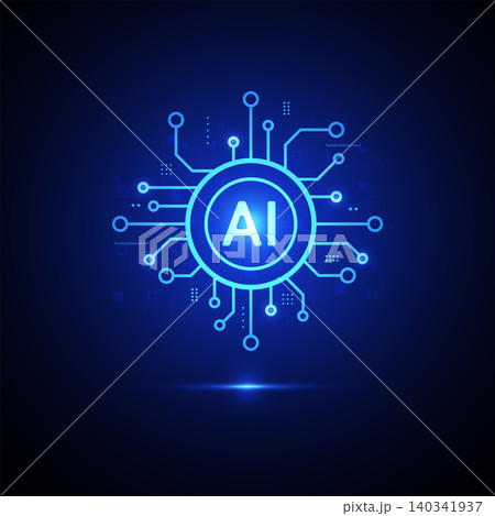 Artificial intelligence AI logo icon on blue glowing circuit board background for technology and digital brain concept. Artificial intelligence AI logo icon on blue glowing circuit board background for technology and digital brain concept. 140341937