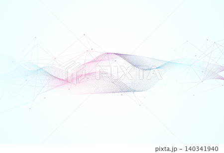 Abstract digital wave pattern with flowing particles and network connections on white background for big data and technology concept. Abstract digital wave pattern with flowing particles and network connections on white background for big data and technology concept. 140341940