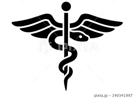Caduceus medical symbol with wings and snake on white background for healthcare branding 140341997