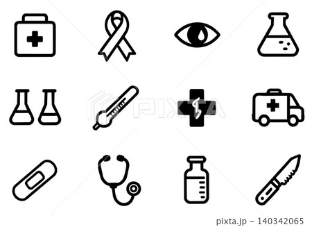 Medical icons health healthcare doctor hospital symbols outline equipment vector illustration set Medical icons health healthcare doctor hospital symbols outline equipment vector illustration set 140342065