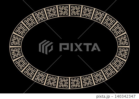 Oriental gold oval frame on black background. Template for laser cutting or engraving, ceramic, plate, porcelain, embroidery. Islam, Indian, Ottoman motif. Place for your text. Oriental gold oval frame on black background. Template for laser cutting or engraving, ceramic, plate, porcelain, embroidery. Islam, Indian, Ottoman motif. Place for your text. 140342347