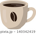 Coffee Mug Flat Vector Icon with Black Coffee and Coffee Bean Symbol Isolated 140342419