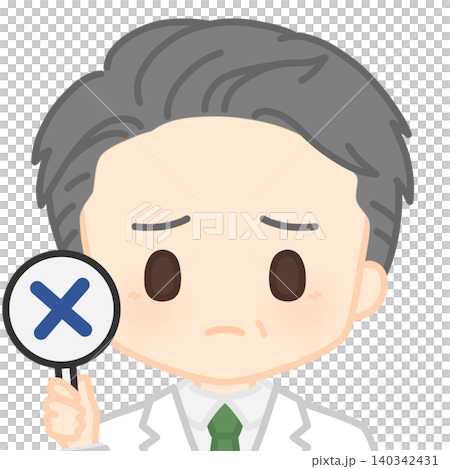 A man in a white coat holding a badge A man in a white coat holding a badge 140342431