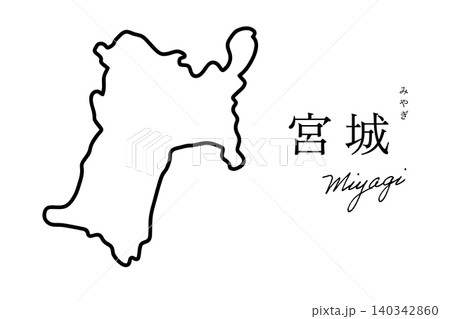 シンプルな宮城県地図 線画ベクターイラスト シンプルな宮城県地図 線画ベクターイラスト 140342860
