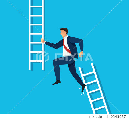 Businessman Jumping from Broken Ladder to New Ladder of Success Businessman Jumping from Broken Ladder to New Ladder of Success 140343027