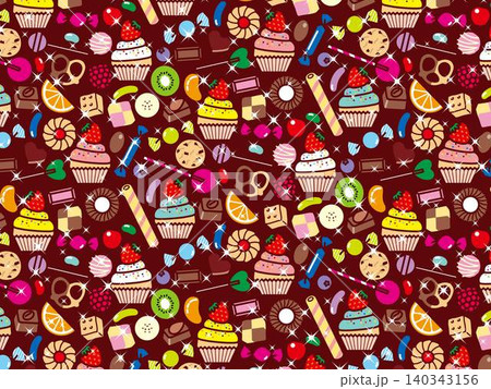 カップケーキ、スイーツ集合、柄B、茶色 カップケーキ、スイーツ集合、柄B、茶色 140343156