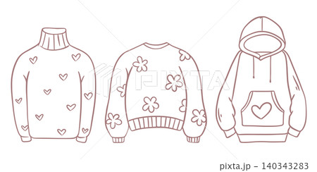 Female warm winter sweaters, hand drawn set 140343283