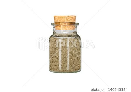 grind white pepper in glass container isolated on white background grind white pepper in glass container isolated on white background 140343524