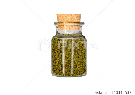 slow bay leaf in glass container isolated on white background slow bay leaf in glass container isolated on white background 140343532