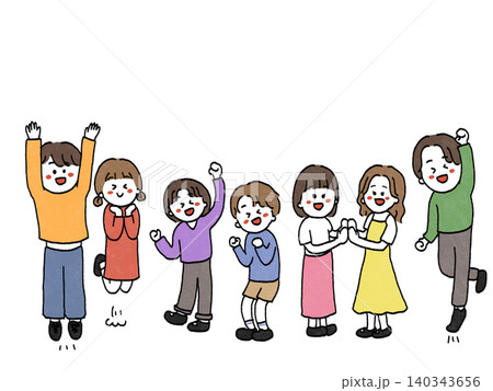 喜ぶ人たちのイラストセット 140343656